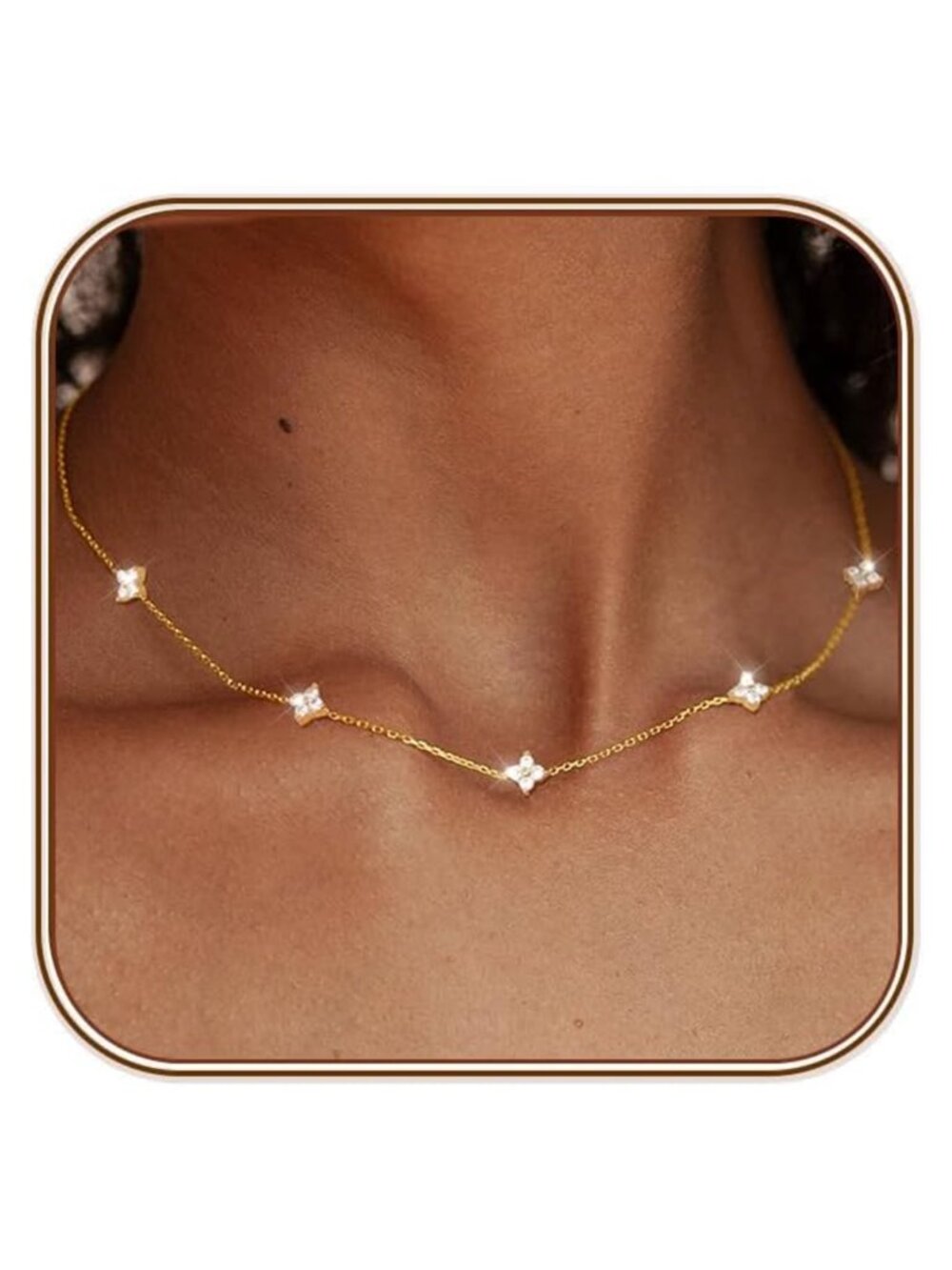 Dainty CZ Choker Necklace 14K Gold Plated Copper Tarnish Free 16in